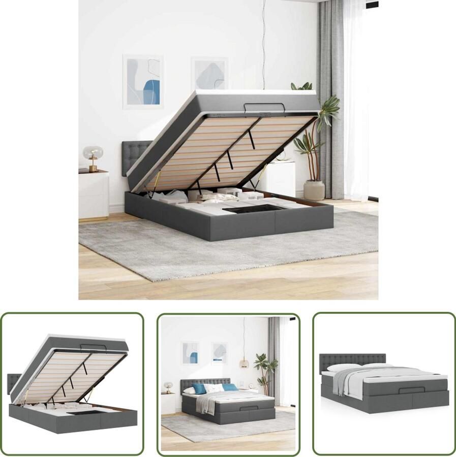 VidaXL Bed met matras 140x190 cm stof donkergrijs Bed Frame Boxspring Tweepersoonsbed Slaapcomfort Matras