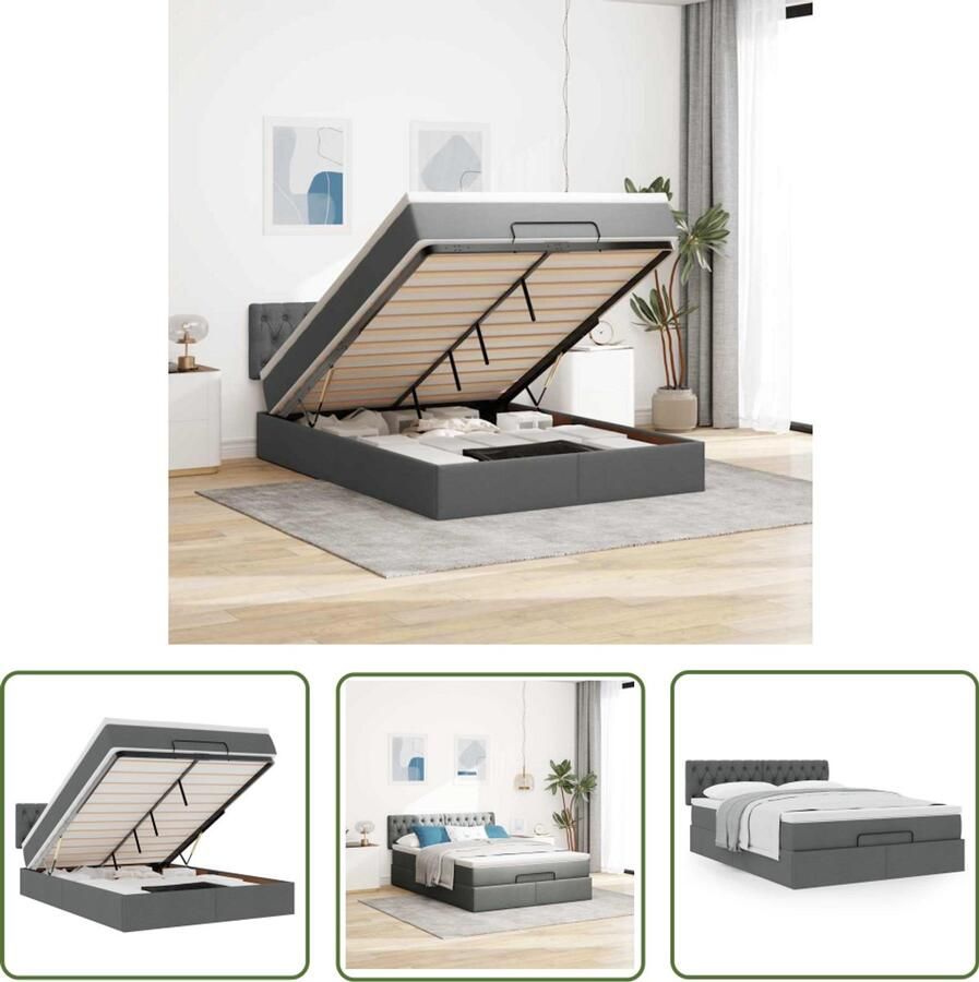 VidaXL Boxspring Bed Frame Bed met matras 140x190 cm stof donkergrijs Tweepersoonsbed Slaapcomfort Pocketvering