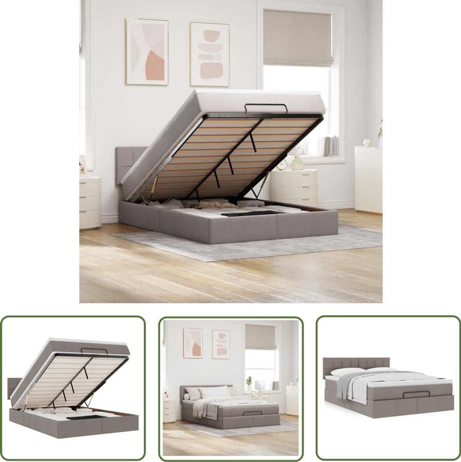 VidaXL Boxspring Bed Frame Bed met matras 140x200 cm stof taupe Slaapcomfort Matras Topper