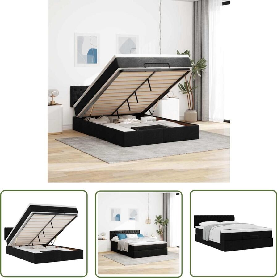 VidaXL Boxspring Bed Frame Bed met matras 140x200 cm stof zwart Slaapcomfort Matras Topper