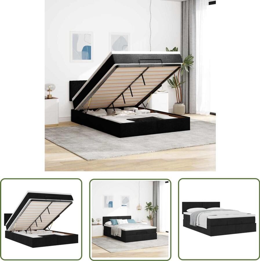 VidaXL Boxspring Bed Frame Bed met matras 140x200 cm stof zwart Tweepersoonsbed Stapelbaar Bed Slaapcomfort