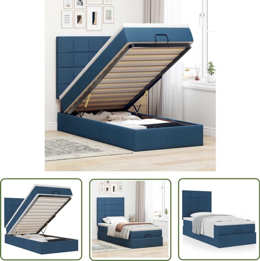 VidaXL Boxspring Bed Frame Bed met matras 90x200 cm stof blauw Slaapcomfort Tweepersoonsbed Stapelbed
