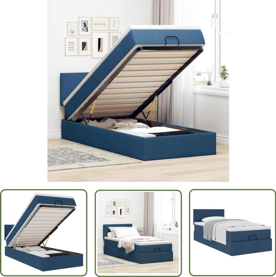 VidaXL Bed met matras 90x200 cm stof blauw Bed Frame Boxspring Tweepersoonsbed Stapelbaar Bed Slaapbank