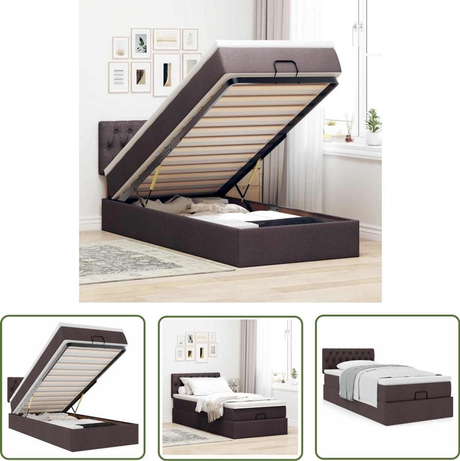 VidaXL Boxspring Bed Frame Bed met matras 90x200 cm stof donkerbruin Tweepersoonsbed Slaapcomfort Nachtkussen