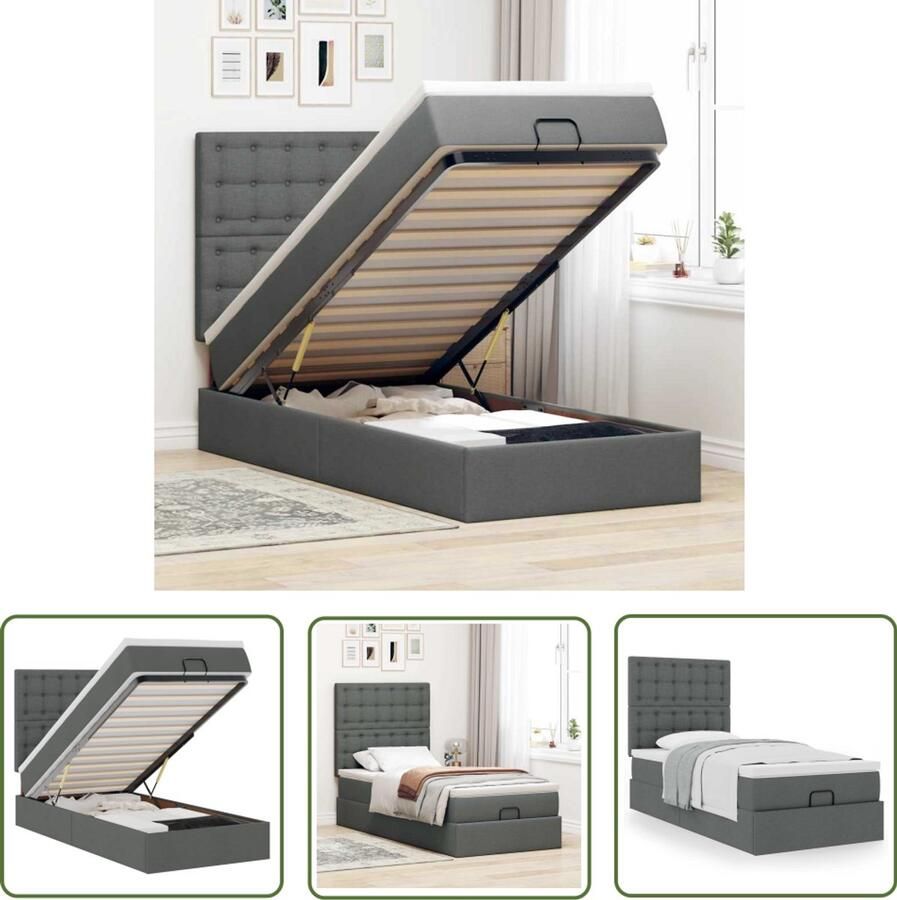 VidaXL Boxspring Bed Frame Bed met matras 90x200 cm stof donkergrijs Ottoman Bed Slaapcomfort Opbergruimte