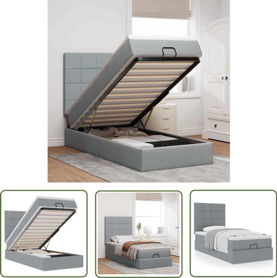 VidaXL Bed met matras 90x200 cm stof lichtgrijs Bed Frame Boxspring Slaapcomfort Tweepersoonsbed Stapelbaar Bed