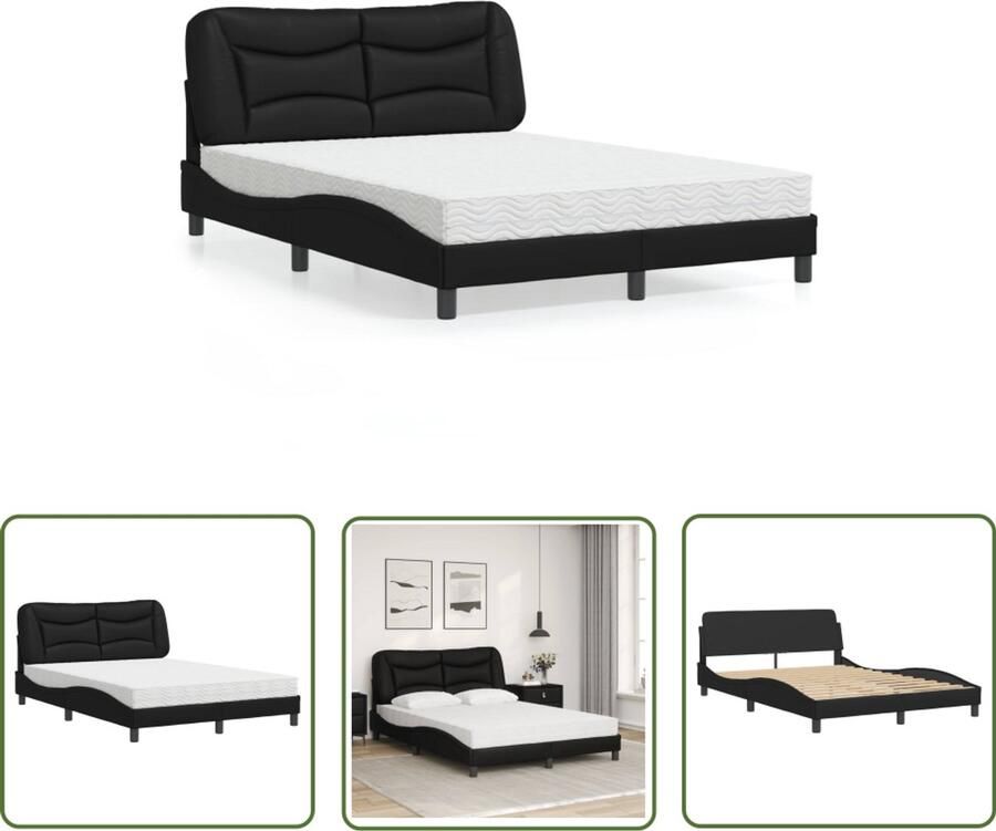 VidaXL Boxspring Bed Frame Bed met matras Hvar kunstleer zwart 120x200 cm Tweepersoonsbed Slaapcomfort Matras