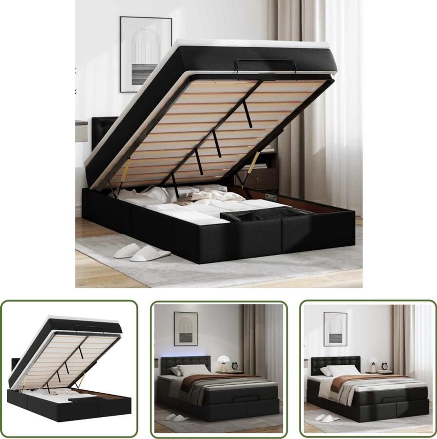VidaXL Boxspring Bed Frame Bed poef met matrassen en LED's 120x190cm kunstleer zwart Slaapbank Led Lamp Ottoman Bed