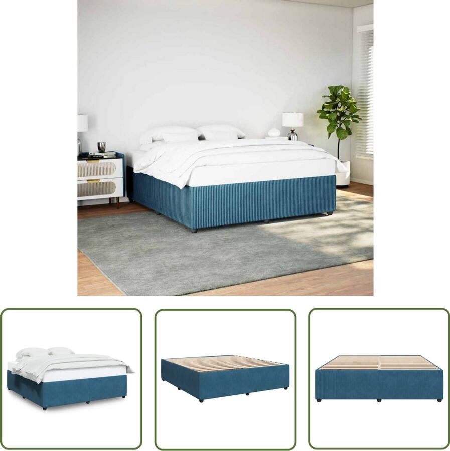 VidaXL Boxspring Bed Frame Bedframe fluweel blauw 180x200 cm Tweepersoonsbed Slaapcomfort Slaapkamers