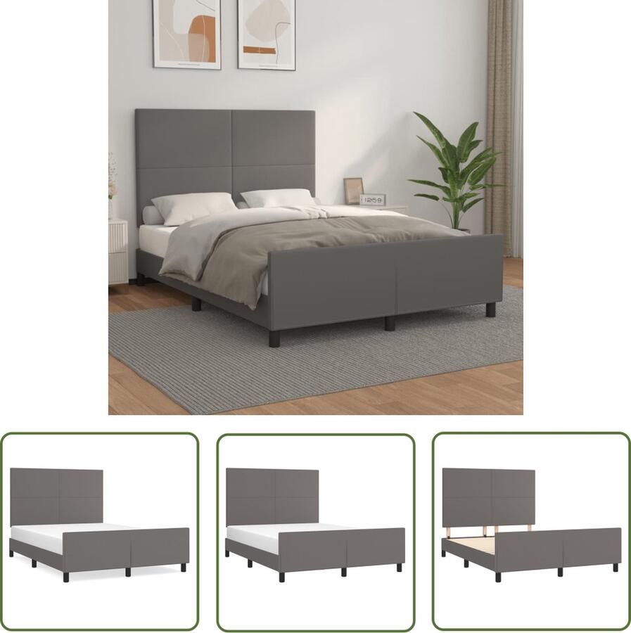 The Living Store Bedframe Bedframes 203 x 146 x 118 128 cm Kunstleer Grijs Verstelbaar Bed Frame Boxspring Hoofdbord Kunstleder Grijs