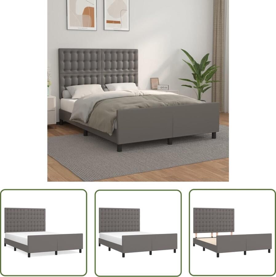 The Living Store Bedframe met hoofdbord kunstleer grijs 140x200 cm Bedframe Met Hoofdbord Bedframes Met Hoofdborden Bedframe Bed Slaapmeubel Bedbodem Ledikant Eenpersoonsbed Slaapbed Bedframes Bedden - Foto 2