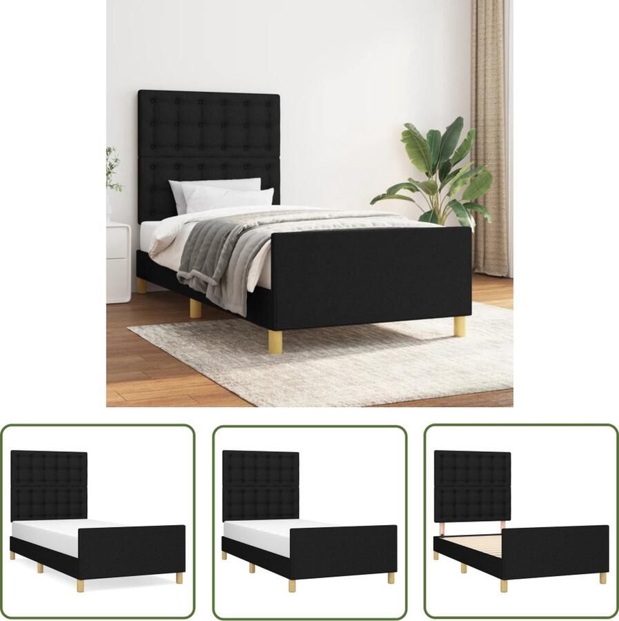 The Living Store Bedframe Bedframes 203 x 83 x 118 128 cm Verstelbaar hoofdeinde Stevige ondersteuning Multiplex lattenbodem Comfortabel Zwart Bed Frame Boxspring Hoofdeinde Tweepersoonsbed Stapelbed