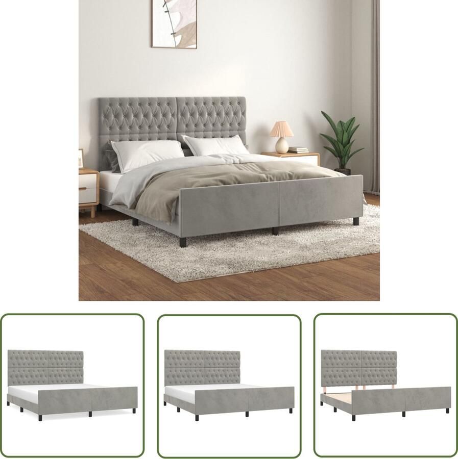 The Living Store Bedframe niet opgegeven Bedframe Afmeting- 203 x 186 x 118 128 cm Ken- Verstelbare hoogte Comfortabele ondersteuning Kleur- Lichtgrijs Bed Frame Boxspring Tweepersoonsbed Hoofdeinde Velvet