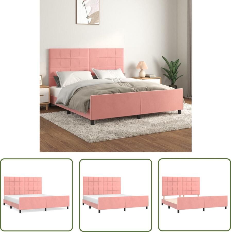 The Living Store Bedframe met hoofdeinde fluweel roze 160x200 cm Bed Frame Boxspring Tweepersoonsbed Rozerood Bed Velvet Bed