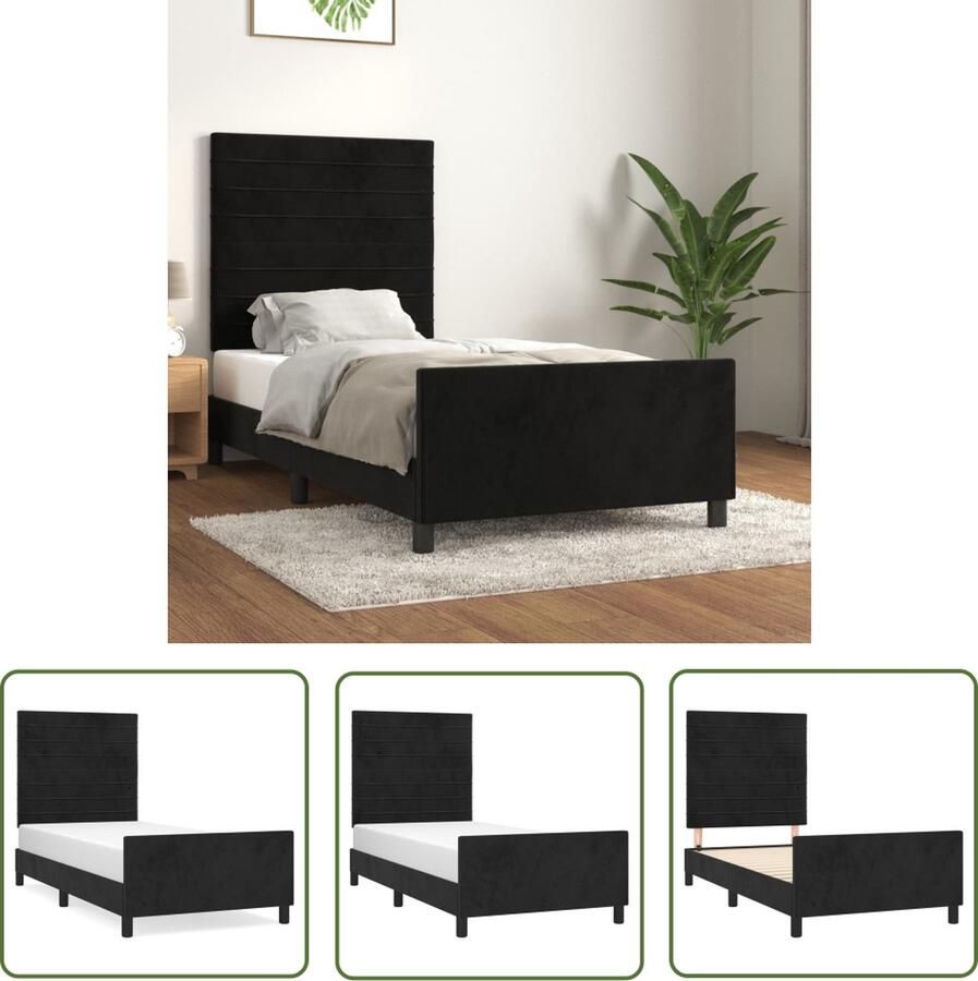The Living Store Bedframe met hoofdeinde fluweel zwart 80x200 cm Bed Frame Boxspring Tweepersoonsbed Velvet Bed Zwarte Bed