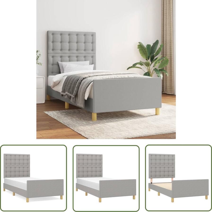 The Living Store Bedframe lichtgrijs 203 x 93 x 118 128 cm verstelbaar hoofdeinde ondersteunende poten multiplex lattenbodem comfortabele rugondersteuning Bed Frame Boxspring Hoofdkussen Tweepersoonsbed Ligcomfort