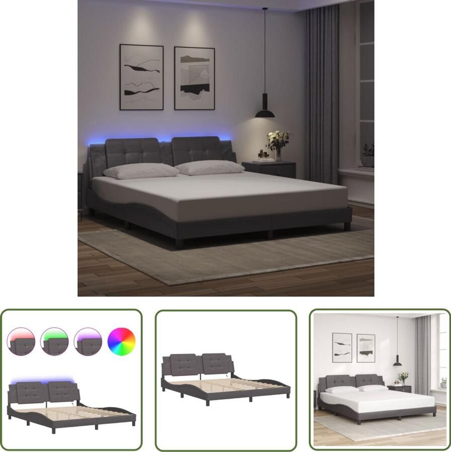 VidaXL Bedframe met LED zonder matras Zadar kunstleer zwart 180x200 cm Bed Frame Boxspring Tweepersoonsbed Design Bed Led Bed