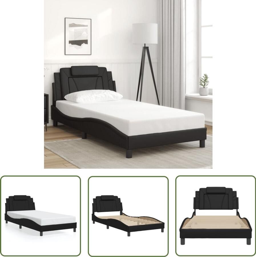 VidaXL Boxspring Bed Frame Bedframe Viana zonder matras kunstleer zwart 100x200 cm Hoofdbord Kunstleder Zwarte Bedbank