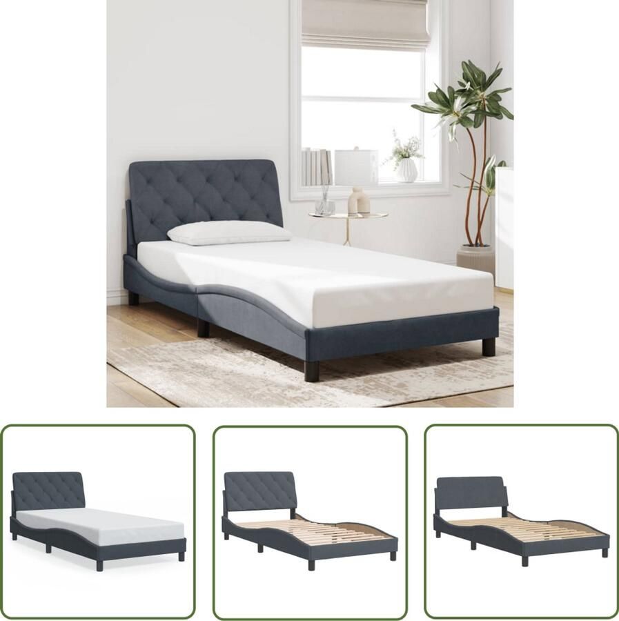 VidaXL Boxspring Bed Frame Bedframe zonder matras 100x200 cm fluweel donkergrijs Tweepersoonsbed Donkere Kleuren Slaapcomfort