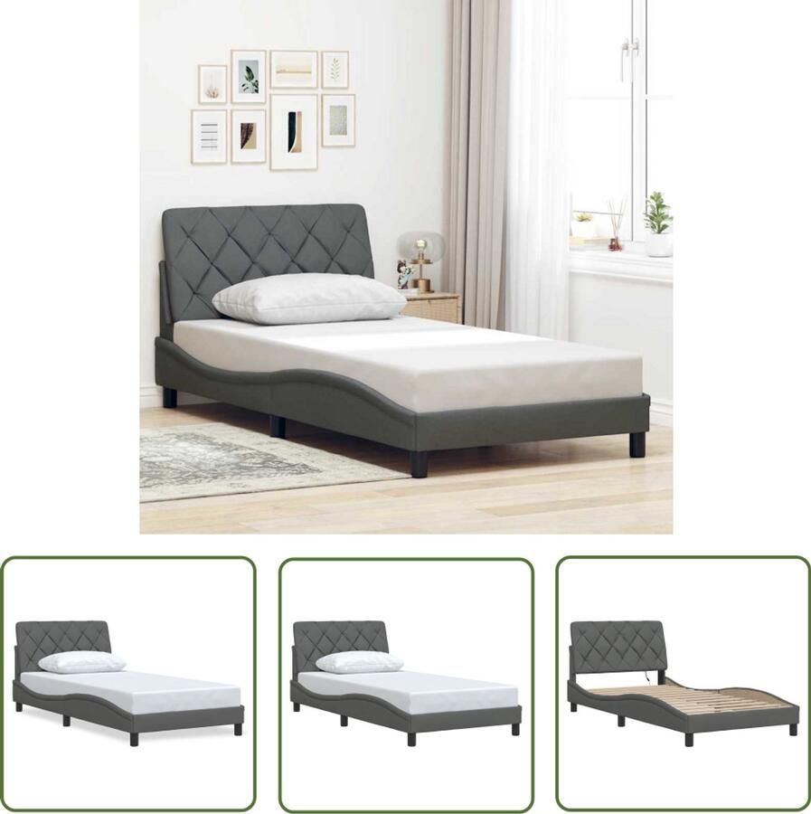 VidaXL Boxspring Bed Frame Bedframe zonder matras 100x200 cm stof donkergrijs Tweepersoonsbed Donkere Kleuren Slaapkamersdecoratie
