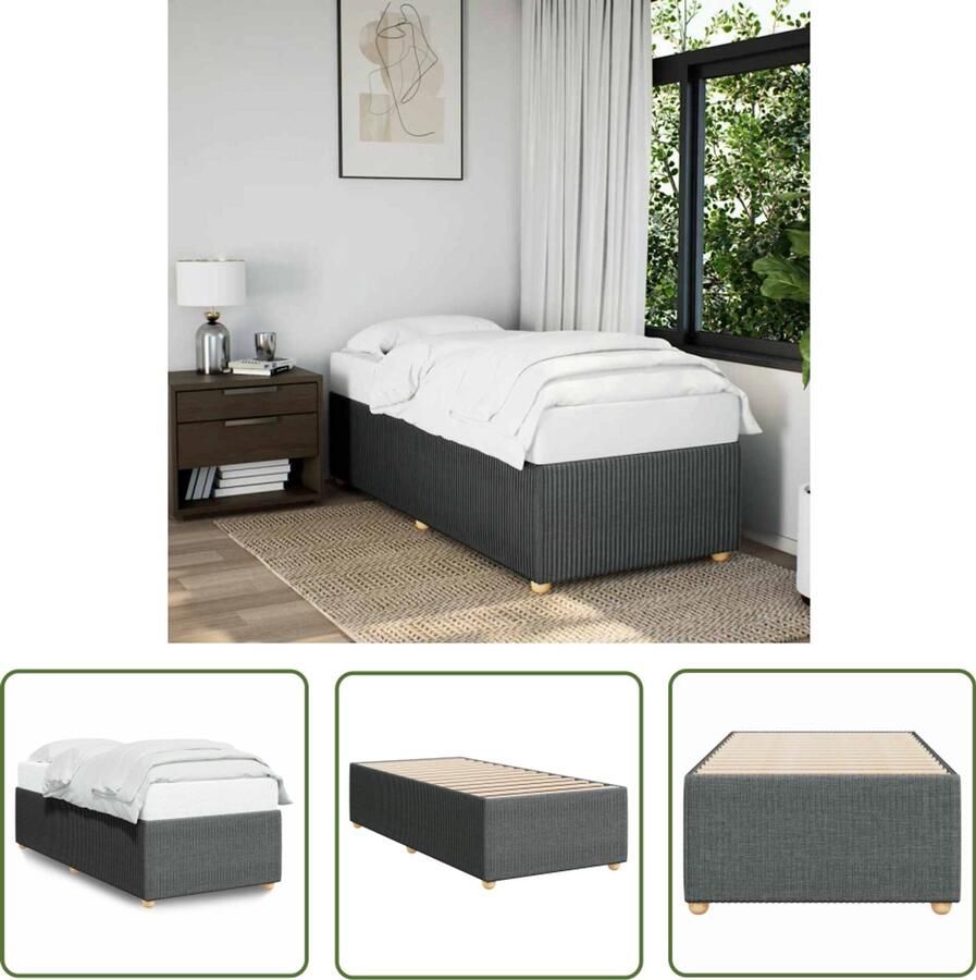 VidaXL Boxspring Bed Frame Bedframe zonder matras 100x200 cm stof donkergrijs Tweepersoonsbed Slaapcomfort Slaapkamers