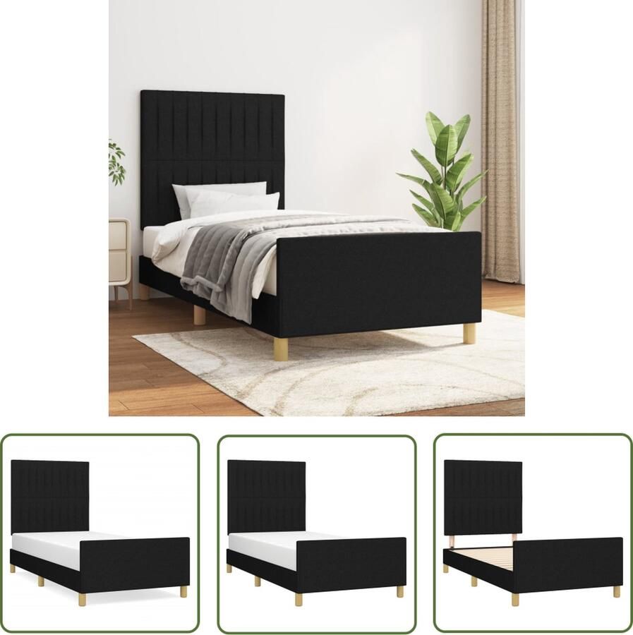 The Living Store Bedframe Zwart 203 x 103 x 118 128 cm Verstelbaar hoofdeinde Duurzaam materiaal Bed Frame Boxspring Tweepersoonsbed Zwarte Bedbank Modern Bed