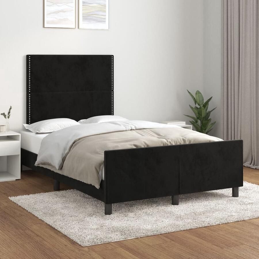 The Living Store Bedframe zonder matras 120x200 cm fluweel zwart Bed Frame Boxspring Tweepersoonsbed Velvet Bed Zwarte Bed