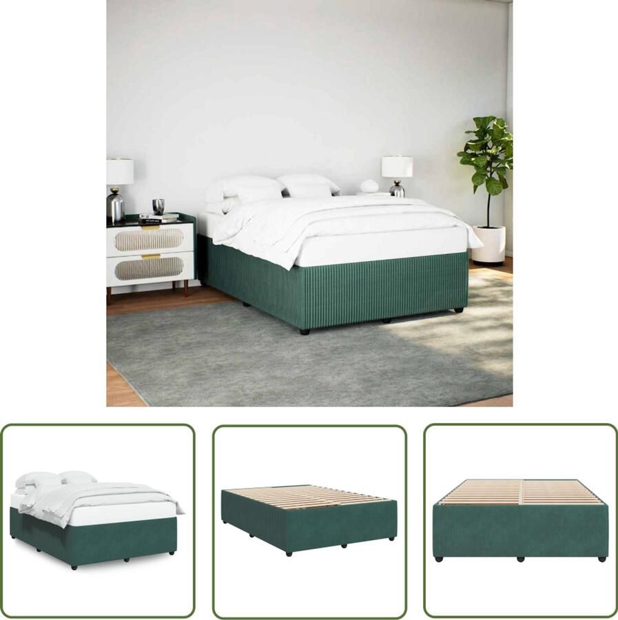 VidaXL Bedframe zonder matras 140x190 cm fluweel donkergroen Bed Frame Boxspring Tweepersoonsbed Donkere Kleuren Fluweel