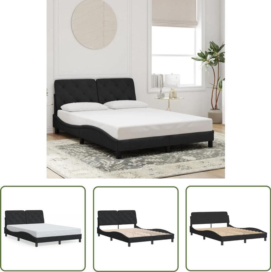 VidaXL Bedframe zonder matras 140x190 cm fluweel zwart Bed Frame Boxspring Tweepersoonsbed Slaapcomfort Hoofdbord