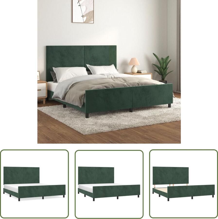 The Living Store Bedframe zonder matras 160x200 cm fluweel donkergroen Bed Frame Boxspring Tweepersoons Bed Donkere Kleuren Velvet Bed