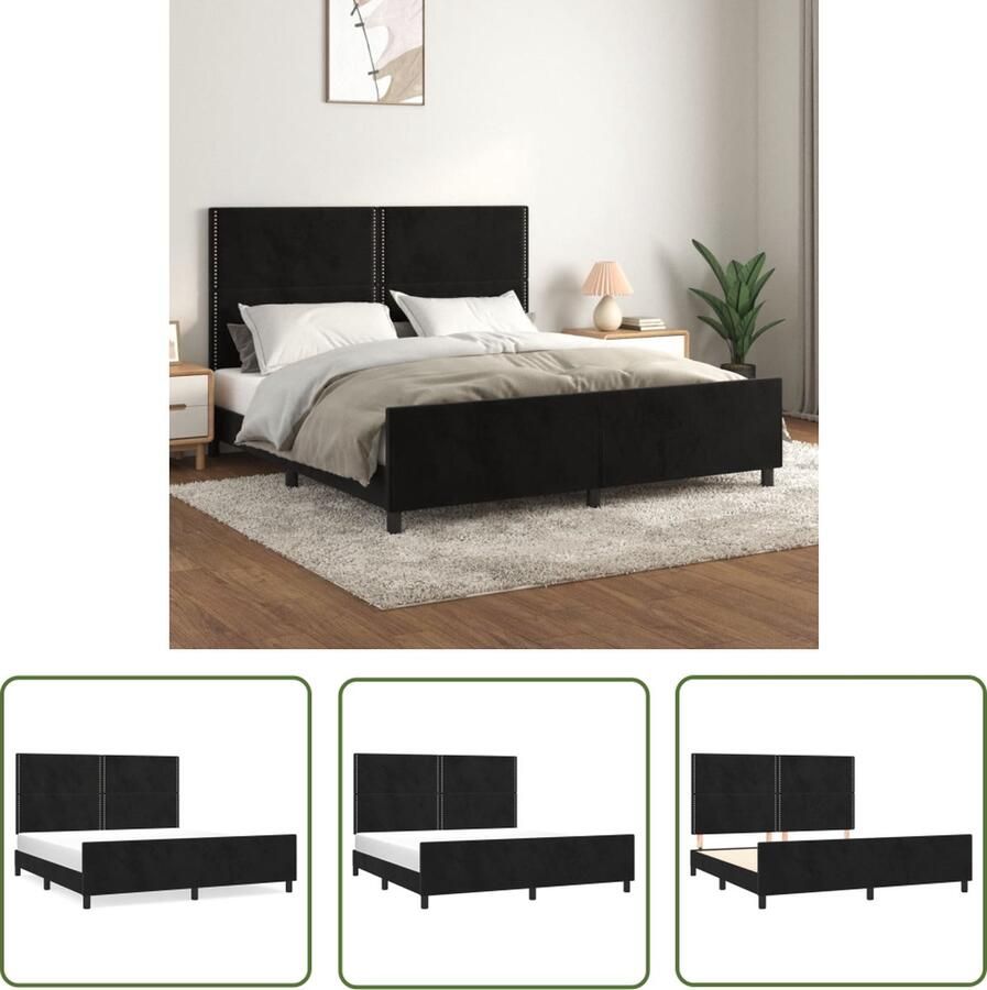 The Living Store Bedframe Zwart fluweel Verstelbare hoogte Ondersteunende poten Multiplex lattenbodem Comfortabele ondersteuning Bed Frame Boxspring Tweepersoons Bed Zitzakken Velvet Bed