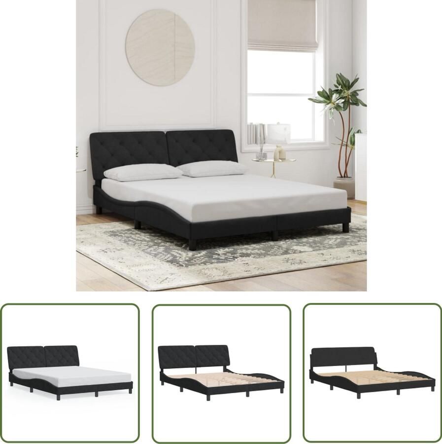 VidaXL Boxspring Bed Frame Bedframe zonder matras 160x200 cm fluweel zwart Tweepersoonsbed Slaapcomfort Hoofdbord