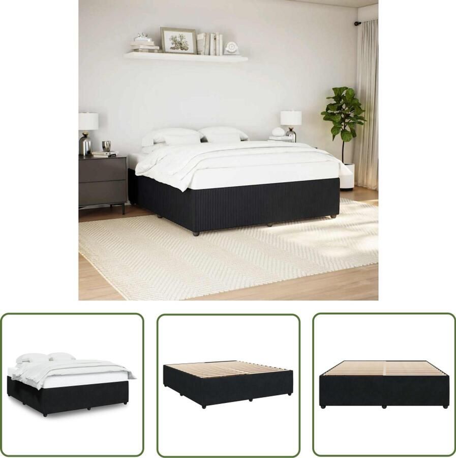VidaXL Boxspring Bed Frame Bedframe zonder matras 180x200 cm fluweel zwart Tweepersoonsbed Hoofdbord Zwarte Bedbank
