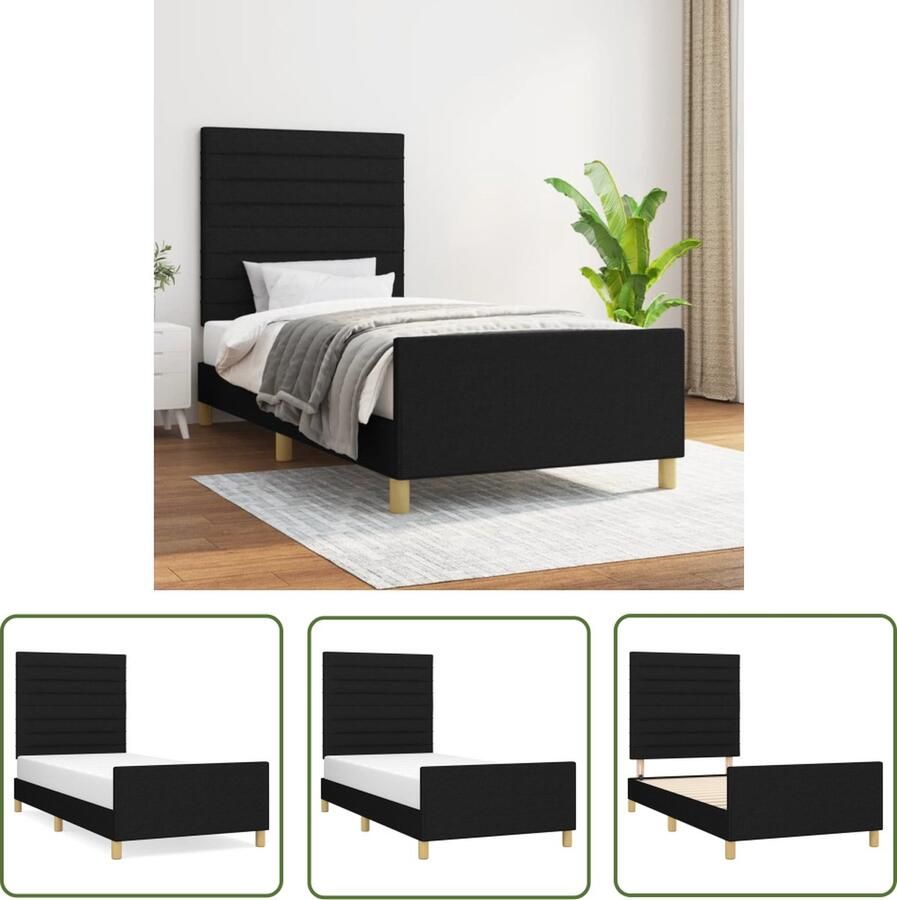 The Living Store Bedframe 193 x 93 x 118 128 cm Zwart stof Verstelbaar hoofdeinde Ondersteunende poten Multiplex lattenbodem Comfortabele ondersteuning Exclusief matras