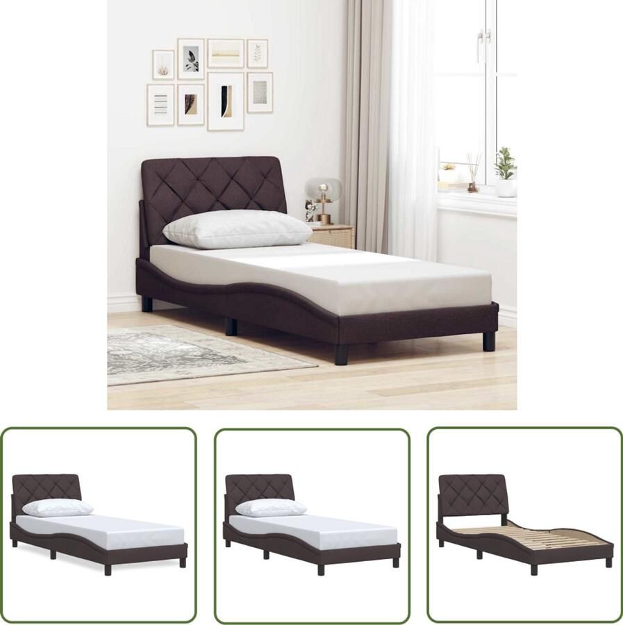 VidaXL Boxspring Bed Frame Bedframe zonder matras 90x200 cm stof donkerbruin Tweepersoonsbed Slaapcomfort Houten Bed