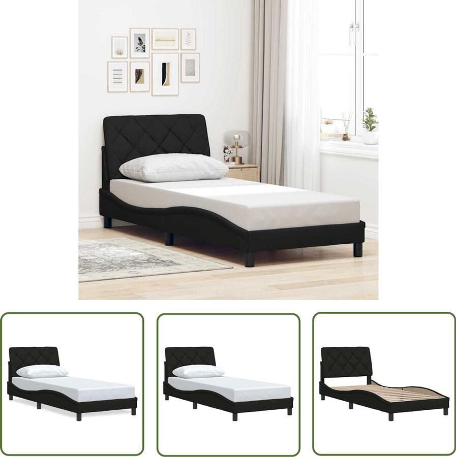 VidaXL Boxspring Bed Frame Bedframe zonder matras 90x200 cm stof zwart Tweepersoonsbed Kingsize Bed Stapelbaar Bed