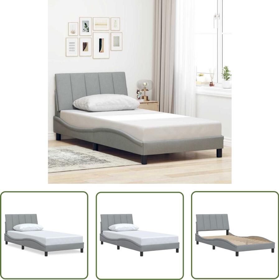 VidaXL Boxspring Bed Frame Bedframe zonder matras Hanko 100x200 cm stof lichtgrijs Tweepersoonsbed Slaapcomfort Slaapkamers
