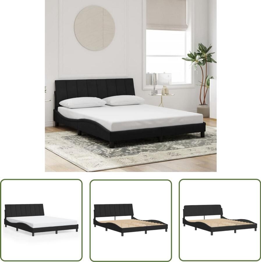 VidaXL Boxspring Bed Frame Bedframe zonder matras Hanko 160x200 cm fluweel zwart Tweepersoonsbed Slaapcomfort Hoofdbord