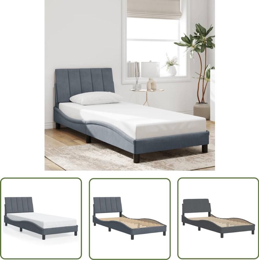 VidaXL Boxspring Bed Frame Bedframe zonder matras Hanko 90x190 cm fluweel donkergrijs Tweepersoonsbed Donkere Kleuren Slaapcomfort