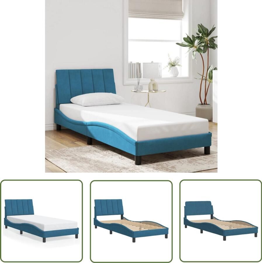 VidaXL Boxspring Bed Frame Bedframe zonder matras Hanko fluweel blauw 90x200 cm Tweepersoonsbed Slaapcomfort Hoofdbord