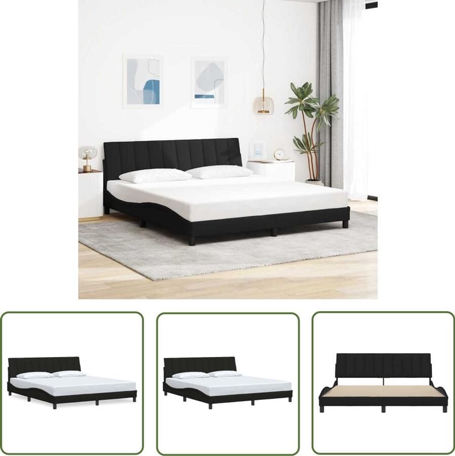 VidaXL Bedframe zonder matras Hanko stof zwart 180x200 cm Bed Frame Boxspring Tweepersoonsbed Slaapkamers Zwart Bed