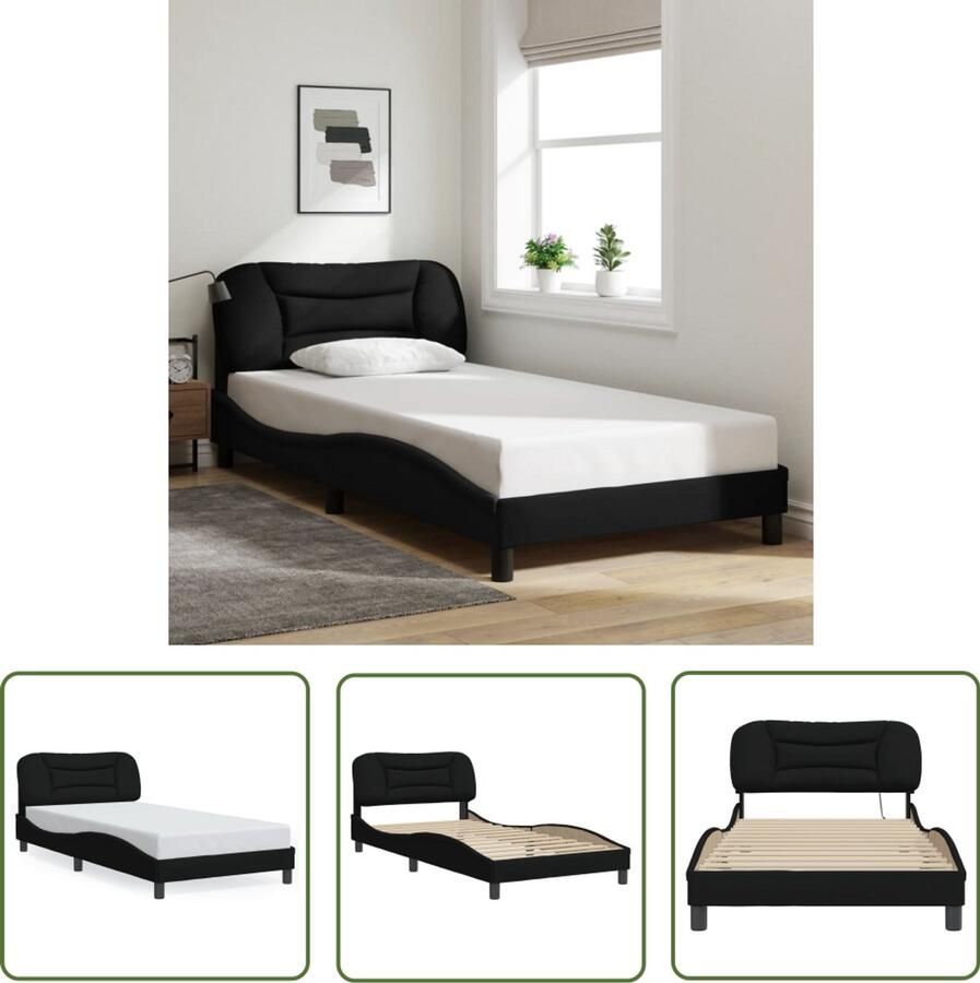 VidaXL Bedframe zonder matras Hvar 100x200 cm stof zwart Bed Frame Boxspring Tweepersoonsbed Zwarte Bedbank Stoffen Bed
