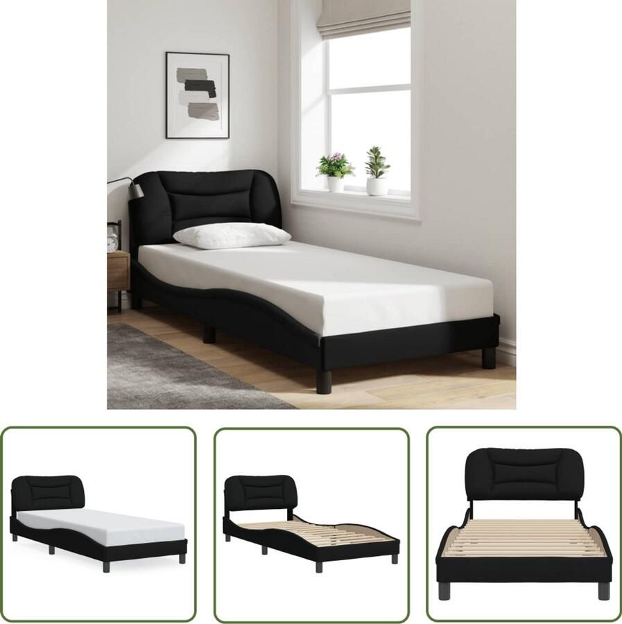 VidaXL Boxspring Bed Frame Bedframe zonder matras Hvar 90x190 cm stof zwart Tweepersoonsbed Slaapcomfort Hoofdbord