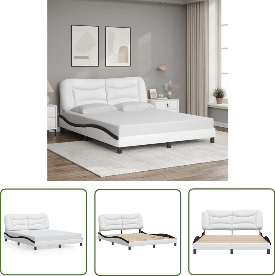 VidaXL Boxspring Bed Frame Bedframe zonder matras Hvar kunstleer zwart en wit 160x200 cm Hoofdbord Kunstleder Bed Modern Bed