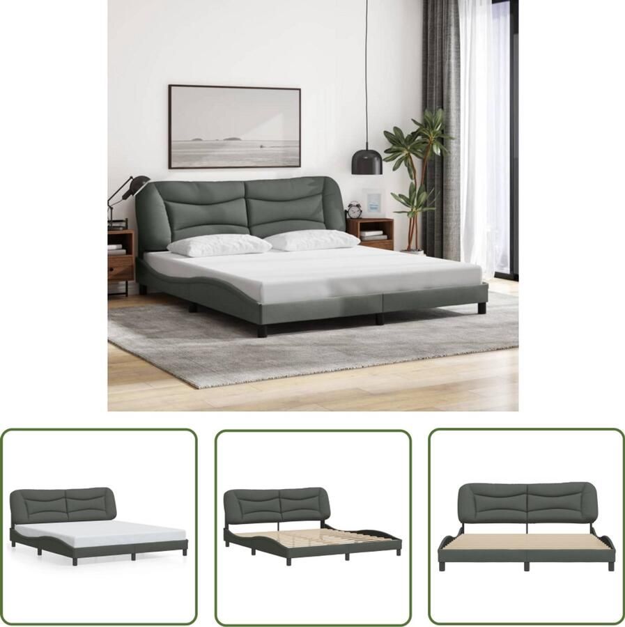 VidaXL Boxspring Bed Frame Bedframe zonder matras Hvar stof donkergrijs 180x200 cm Tweepersoonsbed Donkere Kleuren Grijs Bed
