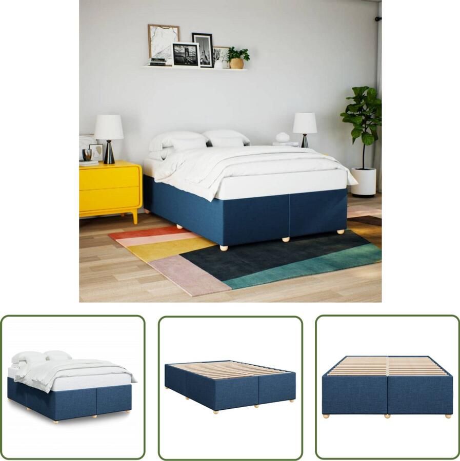 VidaXL Bedframe zonder matras stof blauw 160x200 cm Bed Frame Boxspring Tweepersoonsbed Slaapcomfort Slaapkamers