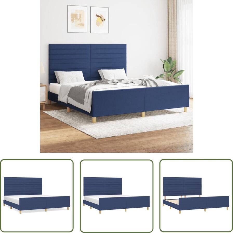 The Living Store Bedframe Comfort Bedframes 203x166x118 128 cm Blauw Bed Frame Boxspring Tweepersoonsbed Slaapcomfort Hoofdeinde
