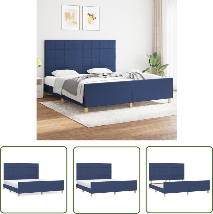 The Living Store Bedframe Blauw Stof Verstelbaar Hoofdeind Stabiele Poten Multiplex Lattenbodem Comfortabele Ondersteuning 203x186x118 128cm Bed Frame Boxspring Tweepersoon Bed Stapelbed Kinderbed