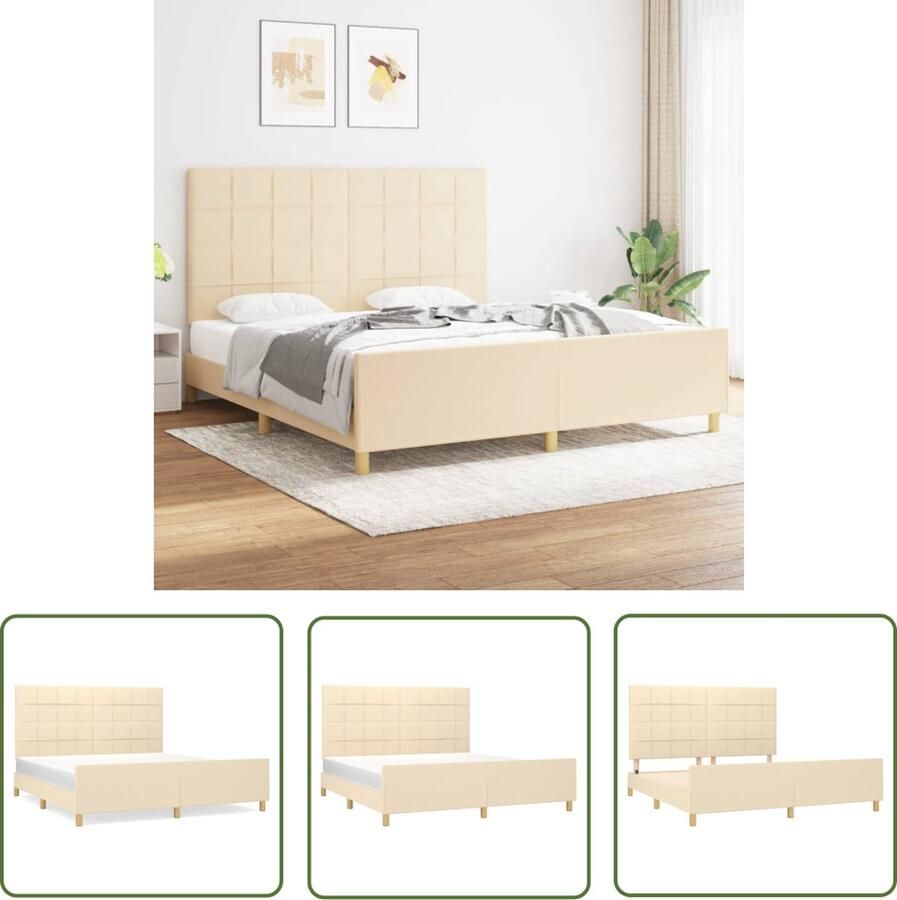 The Living Store Bedframe Bedframes 203 x 186 x 118 128 cm Crème Stof Bed Frame Boxspring Tweepersoonsbed Stapelbed Houten Bed