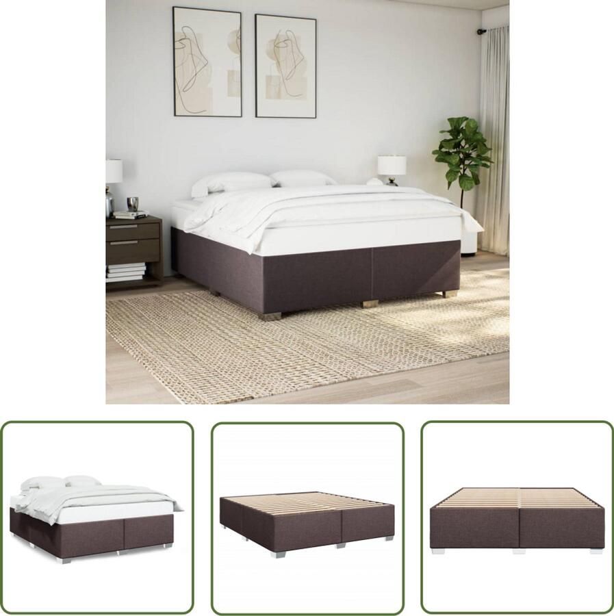 VidaXL Boxspring Bed Frame Bedframe zonder matras stof donkerbruin 200x200 cm Tweepersoonsbed Bruine Bedbank Houten Bed